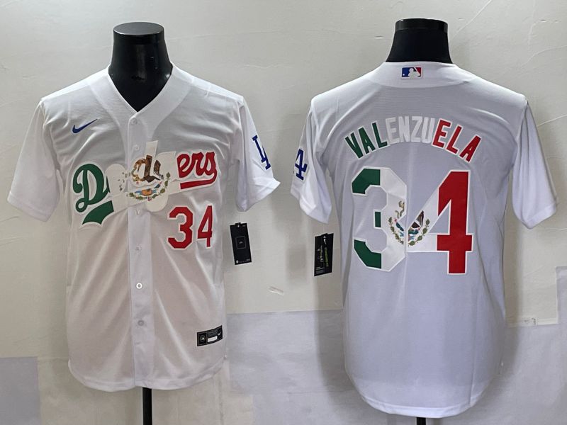 Men 2025 Los Angeles Dodgers #34 Valenzuela White Nike MLB Jersey style 7031->los angeles dodgers->MLB Jersey